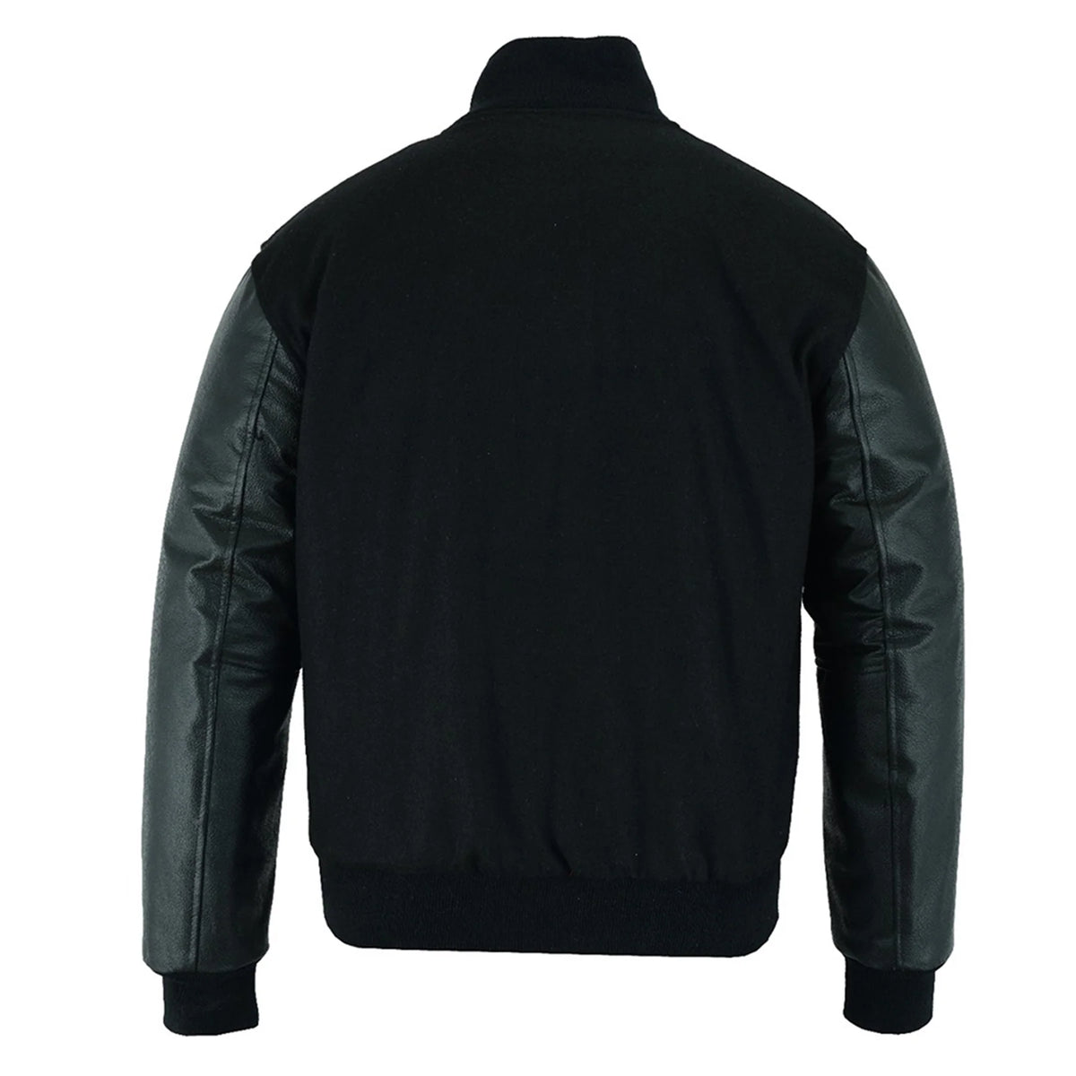 Black-wool-Black-leather-sleeve-varsity-jacket
