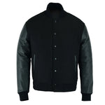 Black-wool-Black-leather-sleeve-varsity-jacket