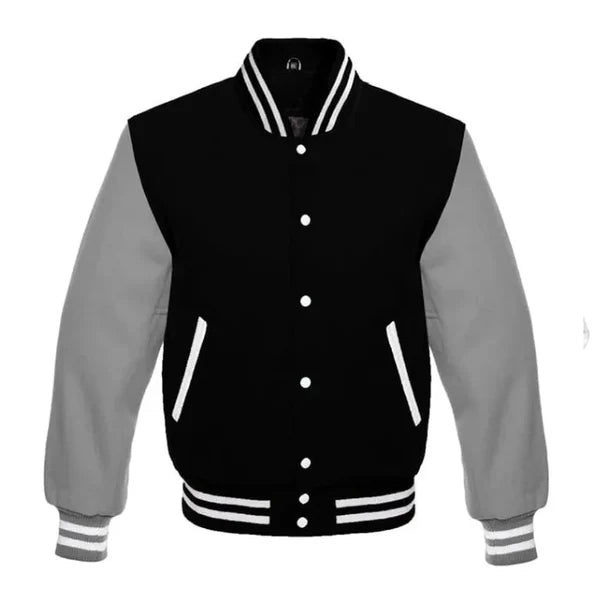 Custom Black and Grey All Wool Varsity Jacket