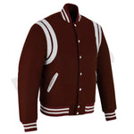 Classic Varsity Letterman Baseball College Jacket Maroon Wool with White Double Leather Strip