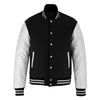 Classic Varsity Letterman Jacket Black Wool With White Genuine Leather Sleeves