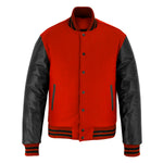 Custom Letterman Jacket Red wool with Black Genuine Leather Sleeves