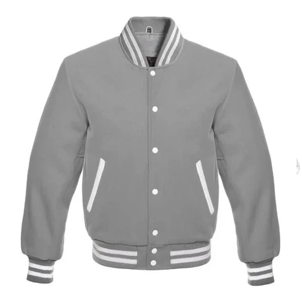 Grey All Wool Varsity Jacket Letterman Varsity Jacket
