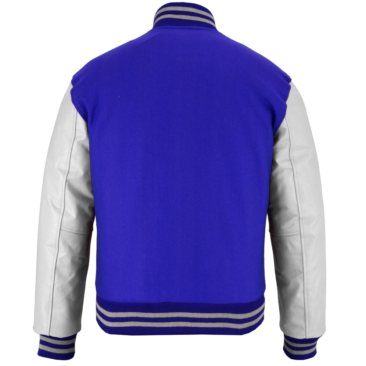 Retro Varsity Letterman Jacket Royal Wool with White Genuine Leather Sleeves and trims