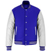 Retro Varsity Letterman Jacket Royal Wool with White Genuine Leather Sleeves and trims