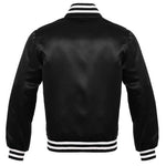 Satin Jacket Vintage Style Letterman Baseball Black Bomber Jacket with White Trim