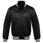 Satin Jacket Vintage Style Letterman Baseball Black Bomber Jacket with White Trim
