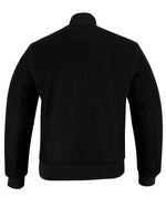 All Wool Retro Style Varsity Letterman Baseball Jacket Solid Black With Black Trim