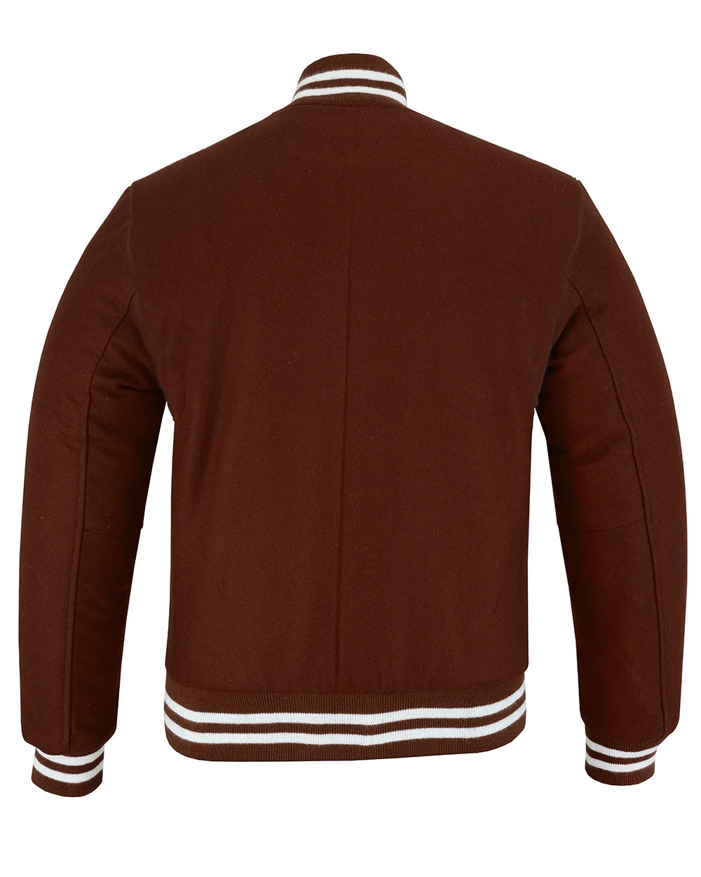 Brown Wool Vintage Style Varsity Letterman Baseball Bomber Jacket With White Trim