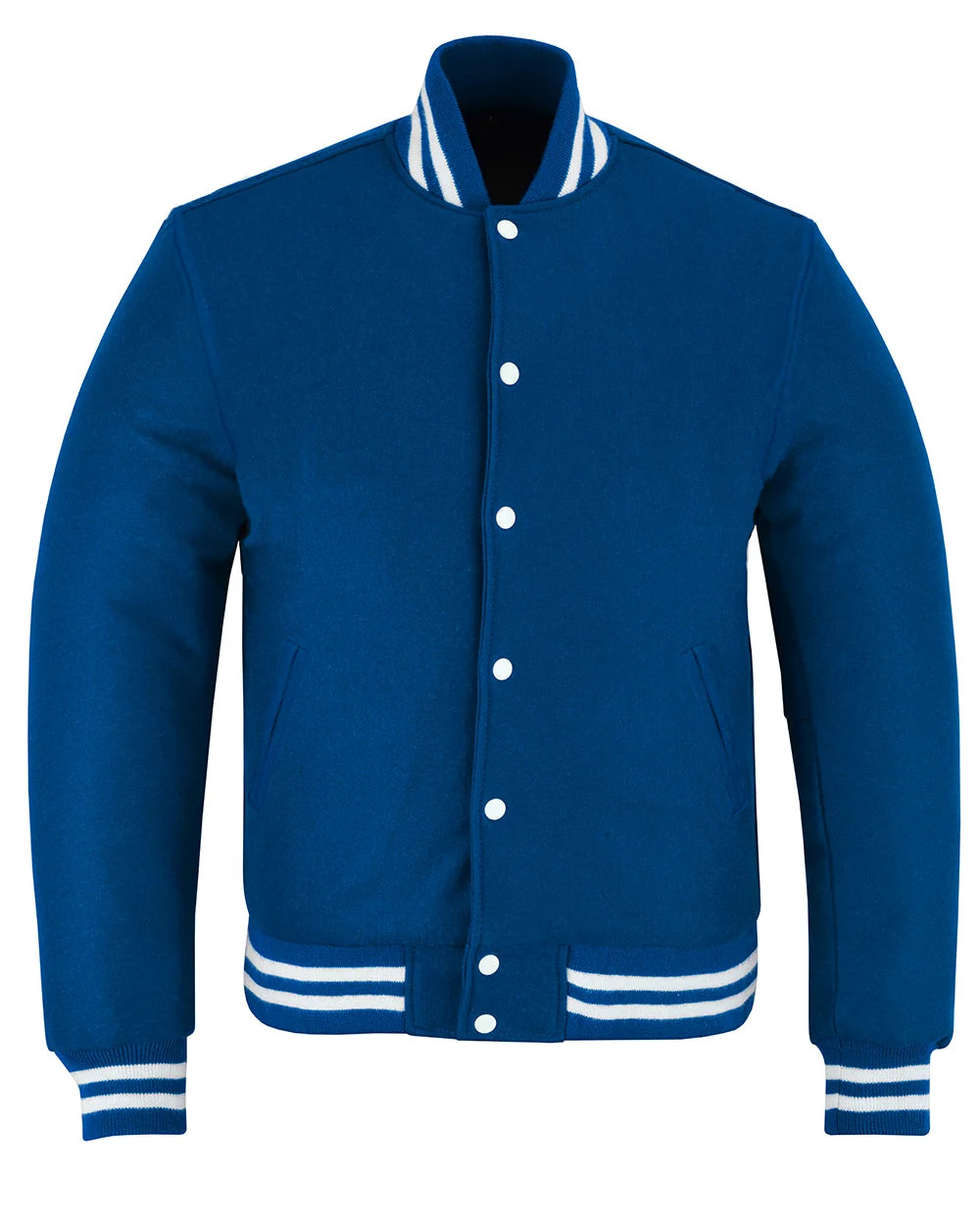 All Wool Vintage Style Varsity Letterman Baseball Jacket Teal Blue With White Trim
