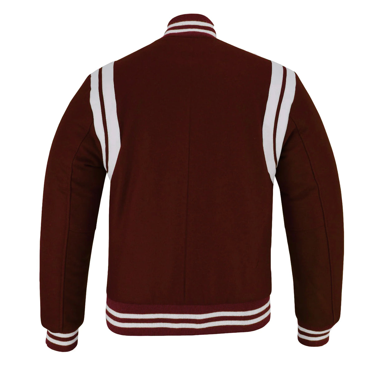 Classic Varsity Letterman Baseball College Jacket Maroon Wool with White Double Leather Strip