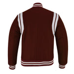 Classic Varsity Letterman Baseball College Jacket Maroon Wool with White Double Leather Strip