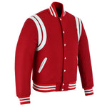 Classic Varsity Letterman Baseball College Jacket Red Wool with White Double Leather Strip