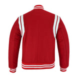 Classic Varsity Letterman Baseball College Jacket Red Wool with White Double Leather Strip