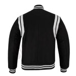 Classic Varsity Letterman Baseball College Jacket Black Wool with White Double Leather Strip
