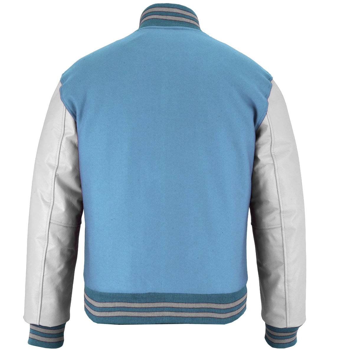 Custom Sky Blue White Full-Snap Varsity Leather Sleeves Letterman Baseball Jacket