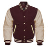 Classic Varsity Letterman Jacket Brown with Cream Cowhide Leather Sleeves