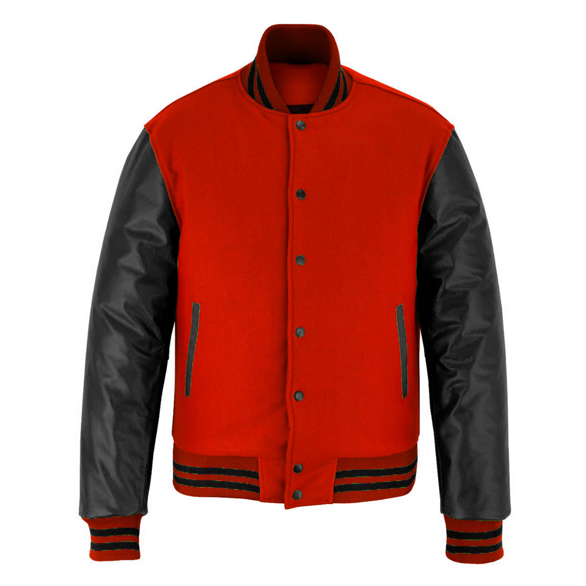 Custom Letterman Jacket Red wool with Black Genuine Leather Sleeves