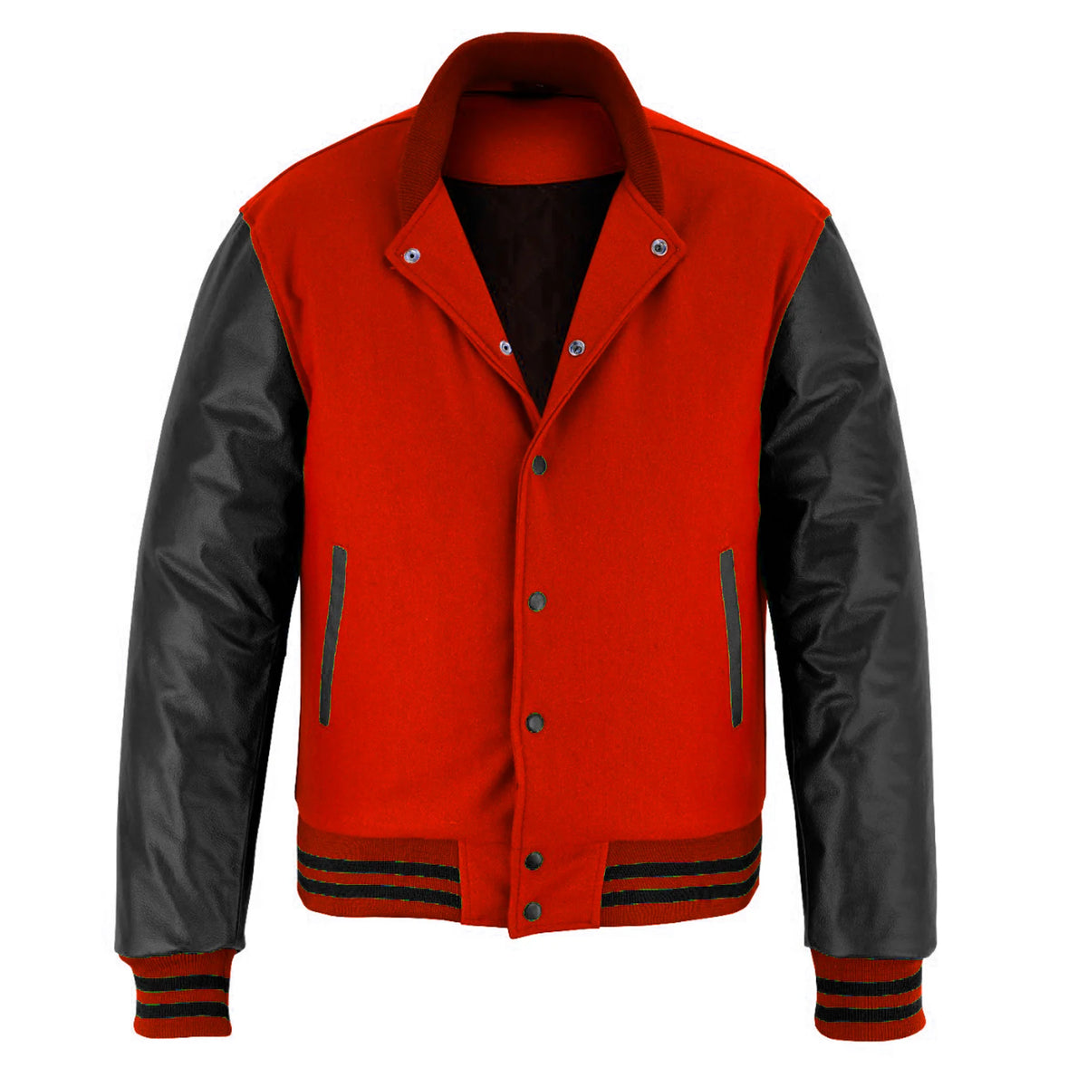 Custom Letterman Jacket Red wool with Black Genuine Leather Sleeves