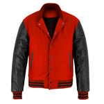 Custom Letterman Jacket Red wool with Black Genuine Leather Sleeves