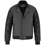 Customized Varsity Letterman Jacket Dark Grey Wool with Black Genuine Leather Sleeves and trims
