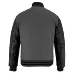 Customized Varsity Letterman Jacket Dark Grey Wool with Black Genuine Leather Sleeves and trims