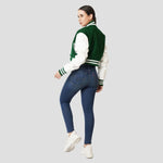 Kelly Green Crop Top Varsity Jacket with White Sleeves