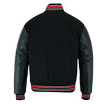 Multi Trims Varsity Lettermen baseball Jacket Black Wool with Red Trim and Genuine Leather Sleeves