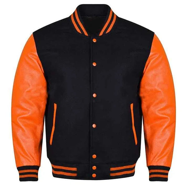 Black Orange Varsity Fashion Jacket - Premium Quality Lettermen Baseball Jacket