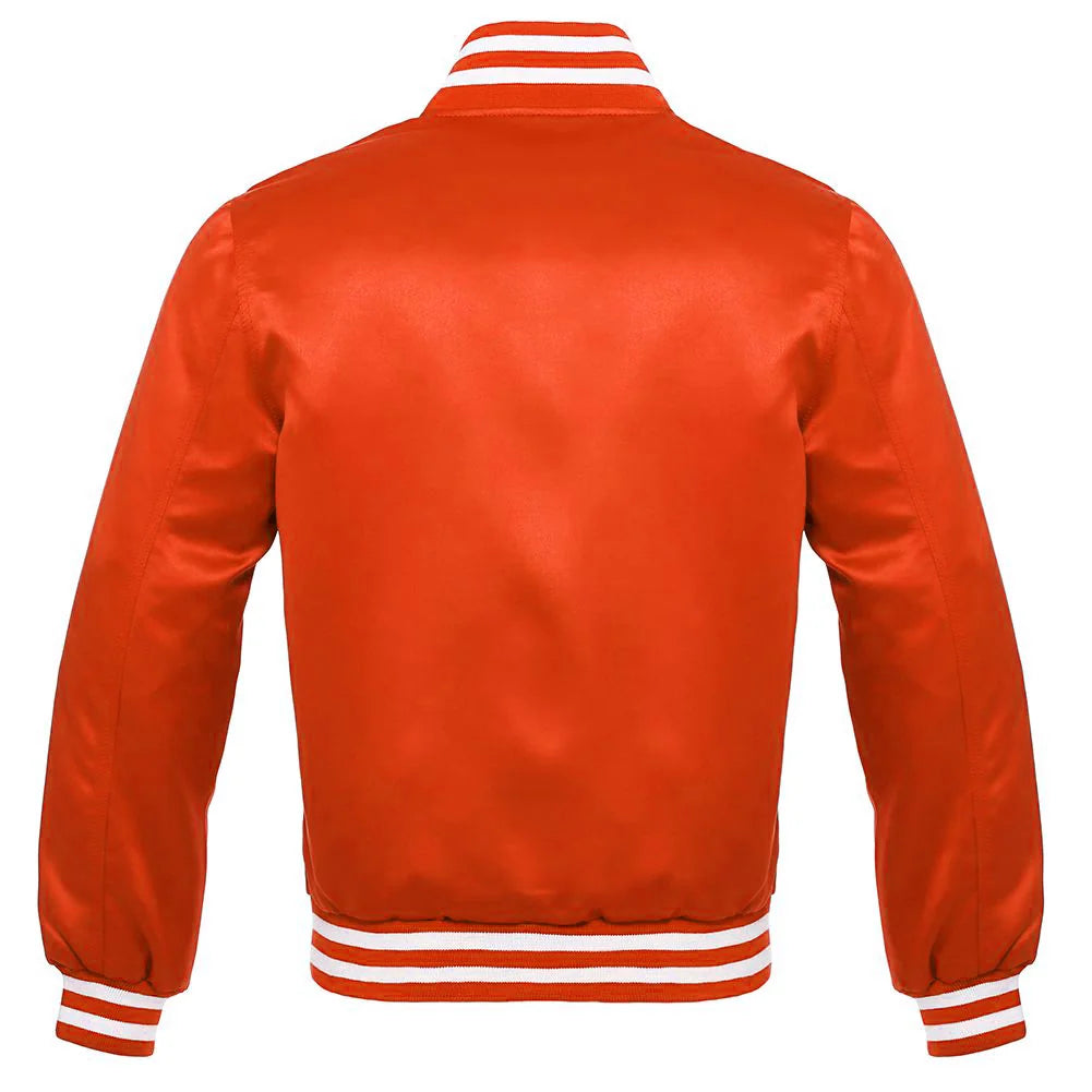 Orange Satin Jacket Vintage Style Letterman Baseball Orange Bomber Jacket with White Trim