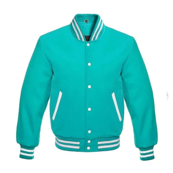 Custom Teal Wool Varsity Jacket Lettermen Bomber Jacket