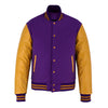 Classic Varsity Letterman Jacket Purple Wool with Gold Genuine Leather Sleeves and trims