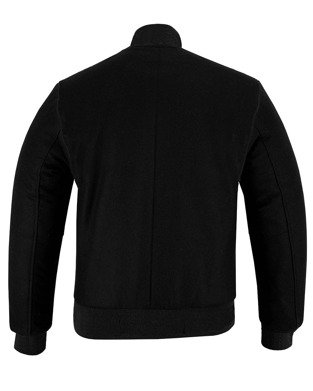 All Wool Retro Style Varsity Letterman Baseball Jacket Solid Black With Black Trim