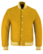 All Wool Varsity Letterman Baseball Jacket Yellow with White Trim