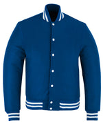 All Wool Vintage Style Varsity Letterman Baseball Jacket Teal Blue With White Trim