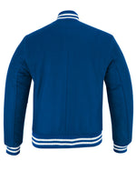 All Wool Vintage Style Varsity Letterman Baseball Jacket Teal Blue With White Trim